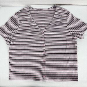 Levi's Muse Short Sleeve T-shirt Button Down Womens XXL‎ Striped Pink Blue